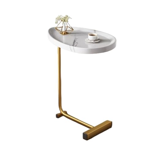 MZSKLW C-förmiger Beistelltisch, C-förmiger Beistelltisch for Kaffee, Tee, Sofa, Kleiner Couchtisch, Kleiner TV-Tablett, Metallrahmen, schmale, schlanke Couch-Tabletttische, rustikal(White) von MZSKLW
