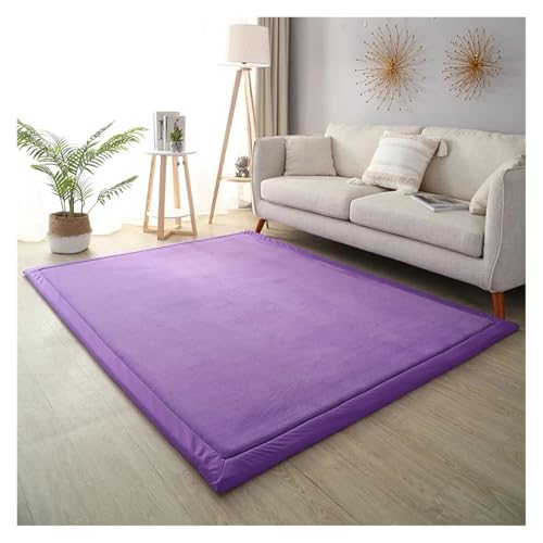 MZSKLW Korallen-Fleece-Teppich für Wohnzimmer, luxuriös, dick, warm, Schlafzimmer, Kinderzimmer, rutschfest, Tatami-Bodenmatte, Matratze (lila, 100 x 100 cm) von MZSKLW