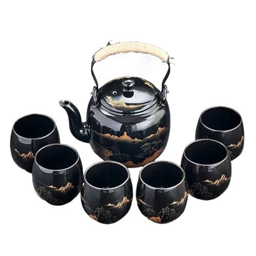 MZSKLW Teeservice mit großem Fassungsvermögen, einfache Keramik-Strahlkanne, Teetasse, ganzes Teekannenset, Teeservice, Teekanne und Tassenset(Color02) von MZSKLW