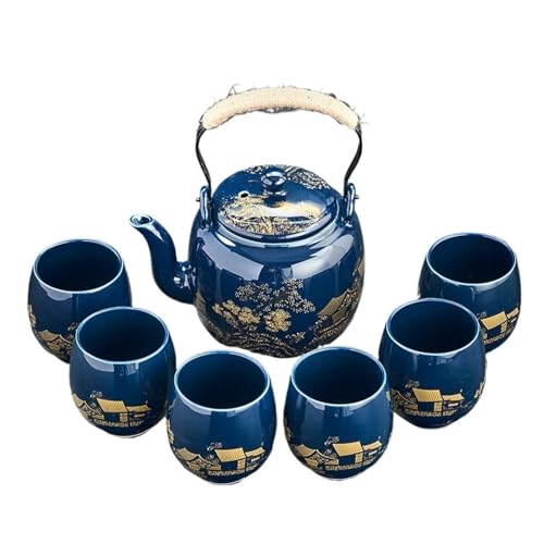 MZSKLW Teeservice mit großem Fassungsvermögen, einfache Keramik-Strahlkanne, Teetasse, ganzes Teekannenset, Teeservice, Teekanne und Tassenset(Color03) von MZSKLW