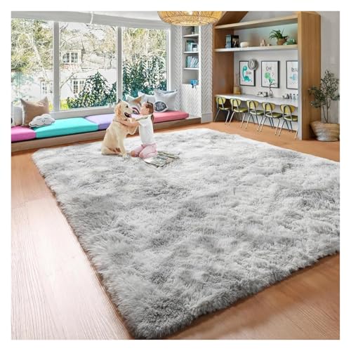 MZSKLW Teppiche für Schlafzimmer, Batik-Teppich, flauschiger Teppich für Wohnzimmer, weicher Plüsch, pelzig, zottelig, Bettvorleger, Kinder-, Baby-Indoor-Bodenmatte (Hellgrau, 100 x 200 cm) von MZSKLW