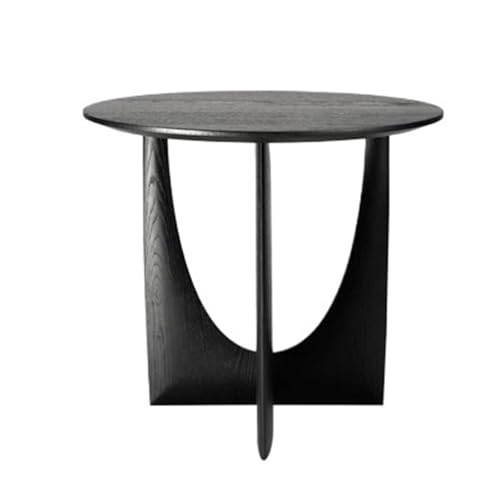 Runder Beistelltisch aus massivem Holz im minimalistischen Stil mit geometrischer Holzbeinbasis, Kleiner runder Nachttisch, Retro-Couchtisch(Black) von MZSKLW