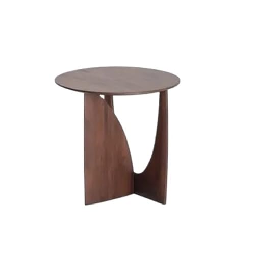 Runder Beistelltisch aus massivem Holz im minimalistischen Stil mit geometrischer Holzbeinbasis, Kleiner runder Nachttisch, Retro-Couchtisch(Walnut Color) von MZSKLW