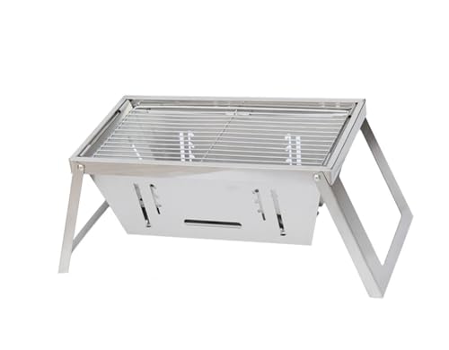 Tragbarer Camping-BBQ-Grill, 3-fach höhenverstellbar, Edelstahl, zusammenklappbar, Holzkohle-Rucksackkocher mit Grillhandschuhen, Tragetasche(No sauce plate) von MZSKLW