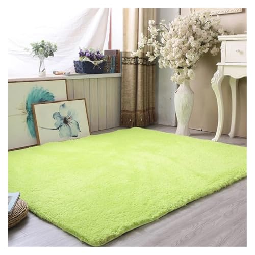 Verdickter Lammsamtteppich, Wohnzimmer-Dekoration, Schlafzimmer, Nachttisch, Kinderzimmer, Garten, Krabbelmatte, weicher Plüsch, schalldichtes Kissen (Hellgrün, 80 x 160 cm) von MZSKLW