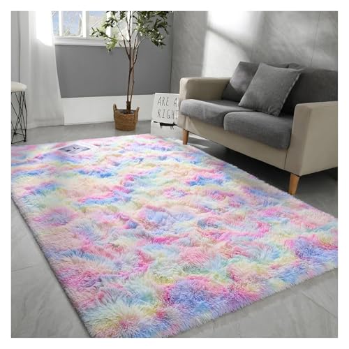 Weicher Teppich für Wohnzimmer, flauschig, modern, Schlafzimmer, Nachttisch, Batik-Teppich, für Kinderzimmer, Heimdekoration (bunt, 80 x 120 cm) von MZSKLW