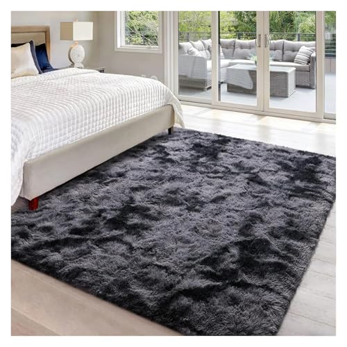 Weicher Teppich für Wohnzimmer, flauschig, modern, Schlafzimmer, Nachttisch, Batik-Teppich, für Kinderzimmer, Heimdekoration (dunkelgrau, 80 x 120 cm) von MZSKLW