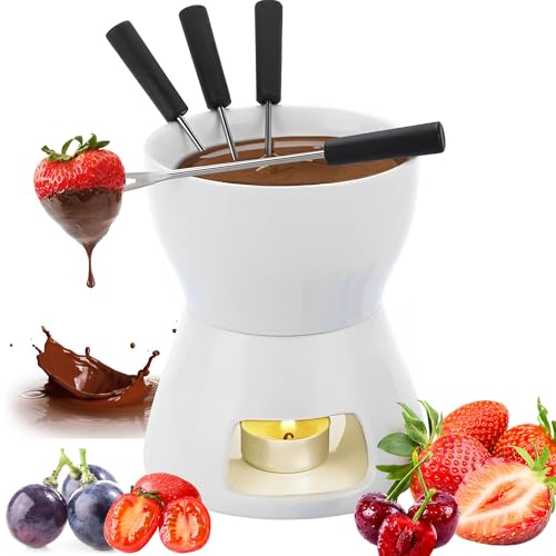 MZSX Keramik Schokofondue-Topf-Set, Käse Fondueset mit 1 Teelicht & 4 Gabeln Aus Rostfreiem Stahl, Mini Schokofondue Käsefondue Fondue Set, für Haus, Restaurant und Café MZSX Keramik Schokofondue-Topf-Set, Käse Fondueset mit 1 Teelicht & 4 Gabeln Aus Rostfreiem Stahl, Mini Schokofondue Käsefondue Fondue Set, für Haus, Restaurant und Café von MZSX