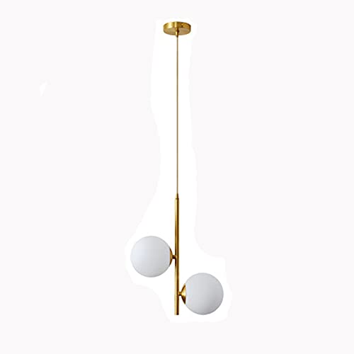 MZStech 2-flammige Globe White Glass Pendelleuchte, White Glass & Gold Matel Hängelampe Kronleuchter Deckenleuchte (2-Wege) von MZStech