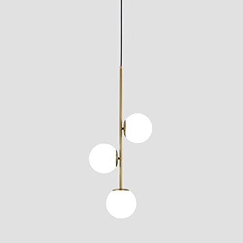 MZStech 3-flammige Globe White Glass Pendelleuchte, White Glass & Gold Matel Hängelampe Kronleuchter Deckenleuchte (3-Wege) von MZStech