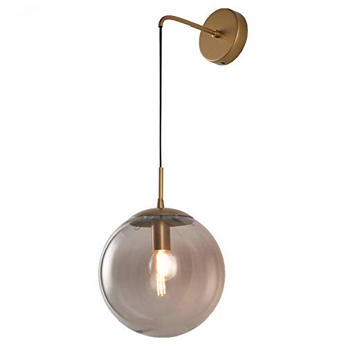 MZStech Industrielle Vintage 15cm Glaskugel Drop Wandleuchte Schlafzimmer Korridor Wandleuchte Licht Retro grau Glaskugel Wandlampe (Grau) von MZStech