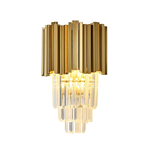 MZStech Kristall Wandleuchte Beleuchtung 4 Tiers Kristall Wandleuchte Moderne Wandleuchten Leuchte Nachttischlampe Für Schlafzimmer Badezimmer Wohnzimmer Flur, Gold, E14*2 (A) von MZStech