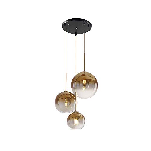 MZStech Set 3-Wege Globe Gradient Color Glaskugel Pendelleuchte, 3-Licht moderne Glas Hängelampe (Golden) von MZStech