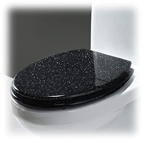 Klodeckel mit Absenkautomatik, Ovaler Glitzer-WC-Sitz mit Schnellverschluss ist Leicht zu Reinigen, Badezimmer Hochwertiger Harz-toilettendeckel (Color : Black-Glitter) von MZTYH