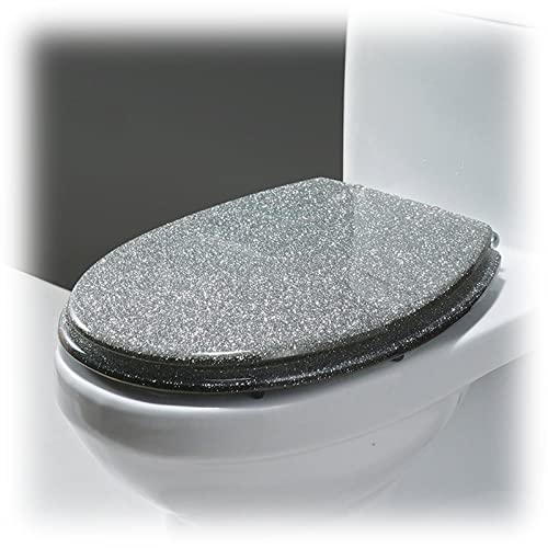 Klodeckel mit Absenkautomatik, Ovaler Glitzer-WC-Sitz mit Schnellverschluss ist Leicht zu Reinigen, Badezimmer Hochwertiger Harz-toilettendeckel (Color : Silver-Glitter) von MZTYH