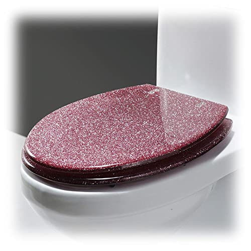 MZTYH Klodeckel mit Absenkautomatik, Ovaler Glitzer-WC-Sitz mit Schnellverschluss ist Leicht zu Reinigen, Badezimmer Hochwertiger Harz-toilettendeckel (Color : Pink-Glitter) von MZTYH