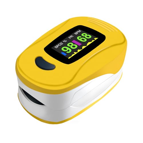 Pulsoximeter Fingerclip, SpO₂ und Pulsfrequenz Gerät für Training, Sport und Freizeit, Mini Sauerstoffsättigung Messgerät mit LED Display (Gelb, 1 Stück) von MZU
