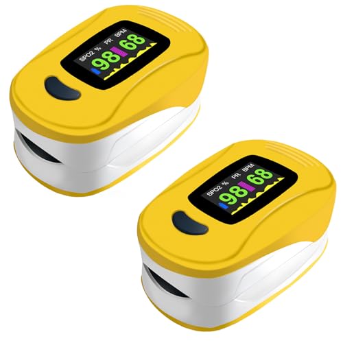 Pulsoximeter Fingerclip, SpO₂ und Pulsfrequenz Gerät für Training, Sport und Freizeit, Mini Sauerstoffsättigung Messgerät mit LED Display (Gelb, 2 Stück) von MZU