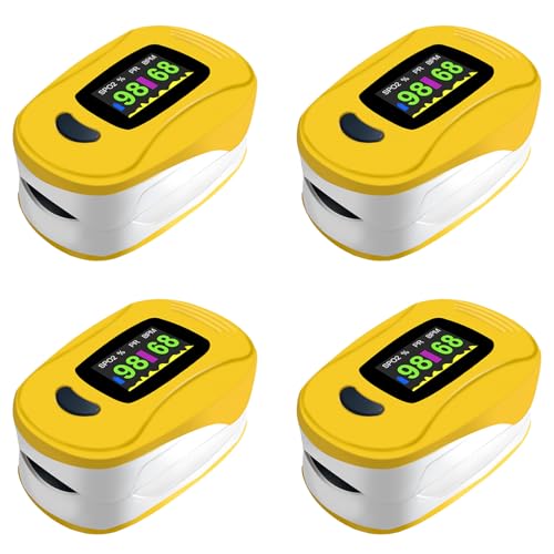 Pulsoximeter Fingerclip, SpO₂ und Pulsfrequenz Gerät für Training, Sport und Freizeit, Mini Sauerstoffsättigung Messgerät mit LED Display (Gelb, 4 Stück) von MZU