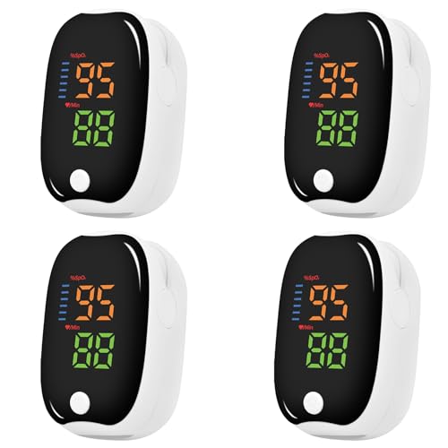 Pulsoximeter Fingerclip, SpO₂ und Pulsfrequenz Gerät für Training, Sport und Freizeit, Mini Sauerstoffsättigung Messgerät mit LED Display (Schwarz, 4 Stück) von MZU