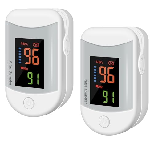 Pulsoximeter Fingerclip, SpO₂ und Pulsfrequenz Gerät für Training, Sport und Freizeit, Mini Sauerstoffsättigung Messgerät mit LED Display (Weiß, 2 Stück) von MZU