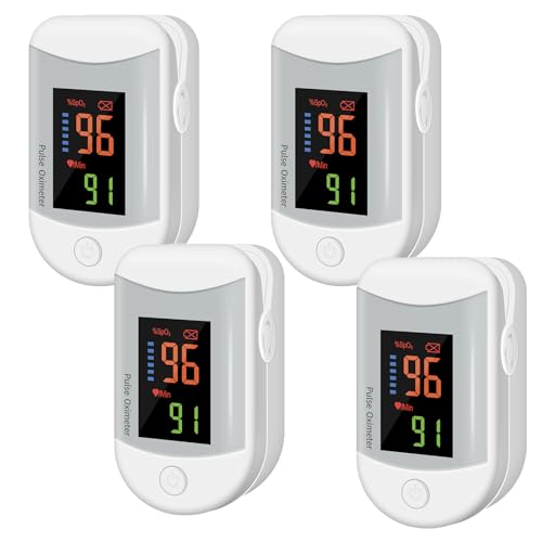 Pulsoximeter Fingerclip, SpO₂ und Pulsfrequenz Gerät für Training, Sport und Freizeit, Mini Sauerstoffsättigung Messgerät mit LED Display (Weiß, 4 Stück) von MZU