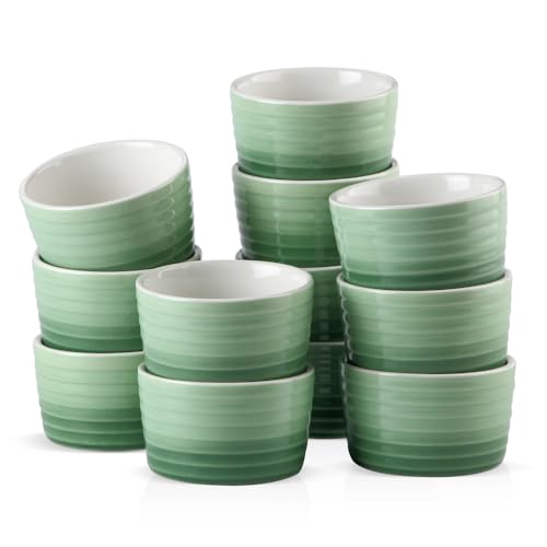 6/12-teiliges 300-ml-Soufflé-Cup-Kuchen-Backplatten-Set aus Porzellan, Soufflé-Cup-Set, Brulee-Muffin-Pudding-Ramekin-Soufflé-Gerichte(12-PIECE GREEN) von MZYFDC