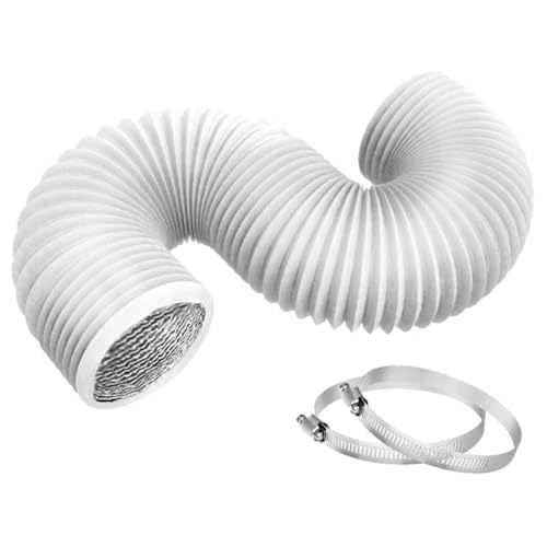 Abluftrohre & -schläuche Aluminium-Trockner-Entlüftungsschlauch, Trocknerschlauch, Luftführung flexibel mit 2 Klemmen FüR Abluftventi(White) von MZYFDC