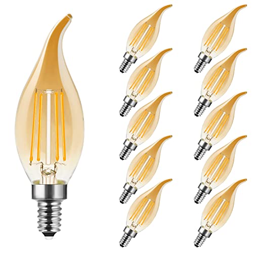 MZYOYO E14 LED Kerze Lampe,E14 4W Classic Kerzenform Filament,E14 Filament Fadenlampe,2700K Warmweiß,ersetzt 35 Watt,nicht dimmbar,Amber Glas,10 Stück von MZYOYO