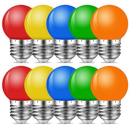 MZYOYO Bunte Glühbirnen E27,1W Farbige Glühbirne LED E27 G45 Beleuchtung Glühbirnen,E27 LED Bunt Leuchtmittel,Rot Grün Blau Orange Gelb,10er Pack von MZYOYO