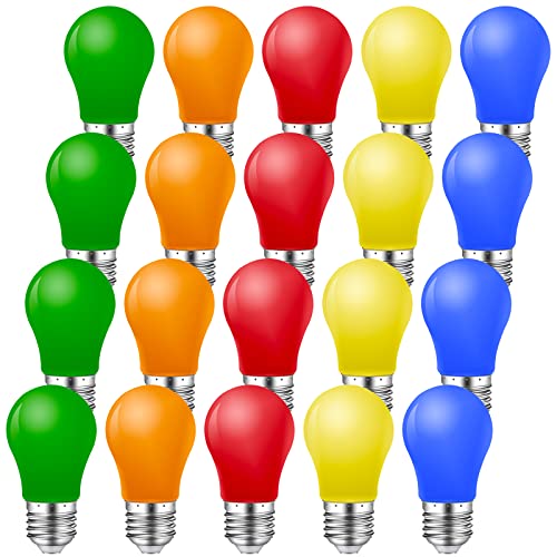 MZYOYO 1W Farbige LED Glühbirne E27,Glühbirne Bunt E27,K45 Farbige Glühbirnen,Gemischte Farben LED Leuchtmittel,Rot Gelb Blau Grün Orange,für Lichterkette Bunt Party Dekoration,20er Pack von MZYOYO