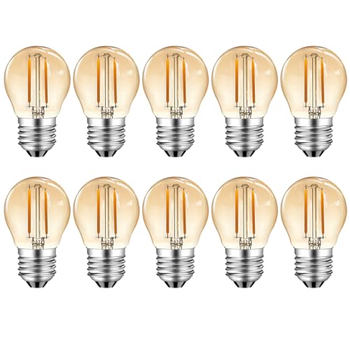 MZYOYO 2W E27 LED Lampe,E27 Vintage Filament Glühbirne,2W G45 2700K Warmweiß Birne,ersetzt 10W Glühfadenlampe,Leuchtmittel Retro Beleuchtung,Nicht Dimmbar,Amber,10 Stück von MZYOYO