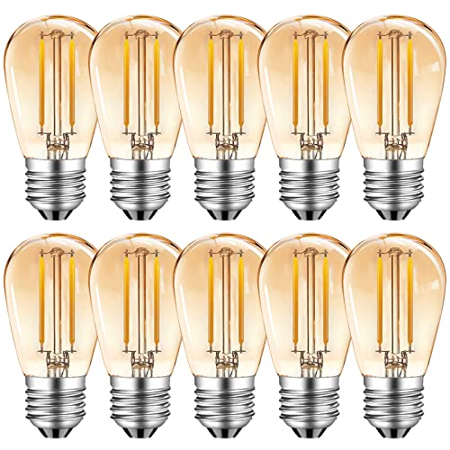 MZYOYO 2W S14 E27 LED Edison Glühbirne,2W LED Vintage Filament Lampe,100LM,Ersazt 10W Halogenlampen,2700K Warmweiß,360 ° Abstrahlwinkel,Glas,Nicht Dimmbar,Amber,10er-Pack,Energieklasse G von MZYOYO