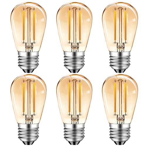 MZYOYO 2W S14 E27 LED Edison Glühbirne,2W LED Vintage Filament Lampe,2700K Warmweiß,Ersazt 10W Halogenlampen,360 ° Abstrahlwinkel,Glas,Nicht Dimmbar,Amber,6er Pack,Energieklasse G von MZYOYO