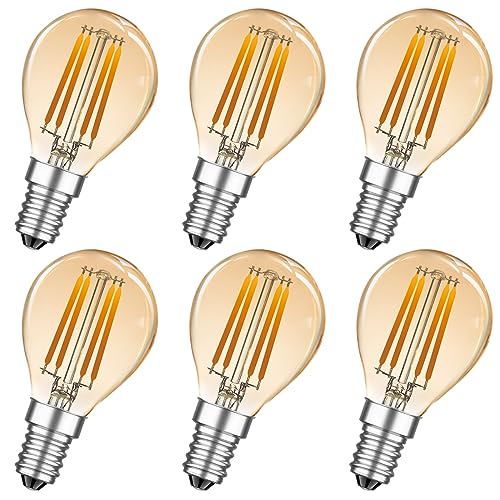 MZYOYO 4W E14 Dimmbar LED Lampe,E14 Vintage Filament Glühbirne,4W G45 2700K Warmweiß Birne,ersetzt 35W Glühfadenlampe,Leuchtmittel Retro Beleuchtung,Dimmbar,Amber,6er Pack von MZYOYO