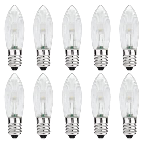 MZYOYO E10 LED Glühbirne,E10 LED Spitzkerzen LED Birnen für Schwibbogen,E10 LED Kerzen für Schwibbogen,Schwibbogen LED Kerzen 2100K Warmweiß,0,2W,3LM,AC 10V-55V,Klar,10er Pack von MZYOYO