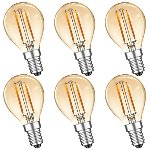 MZYOYO E14 2W LED Glühbirne,Vintage 2W E14 LED Lampe,2W G45 2700K Warmweiß Birne,ersetzt 10W Glühfadenlampe,Leuchtmittel Retro Beleuchtung,Nicht Dimmbar,Amber,6 Stück von MZYOYO