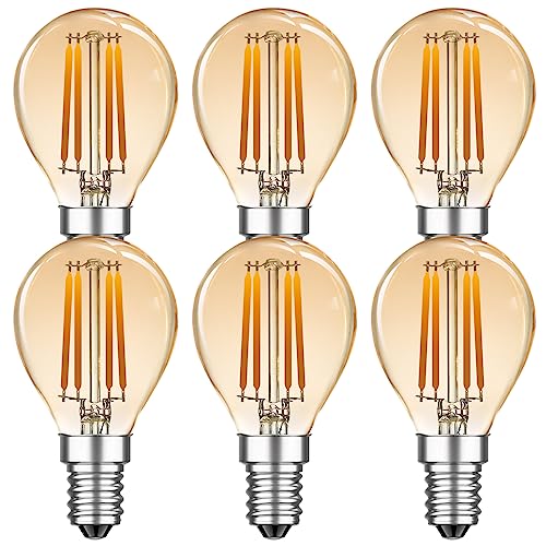 MZYOYO E14 LED Vintage Filament glühbirne,4W P45/G45 Gold LED Retro Lampe ersetzt 35W Glühlampen,Warmweiß 2700K Glühbirnen,nicht dimmbar,Amber,6 Stück von MZYOYO