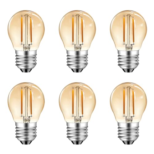 MZYOYO E27 Vintage Filament Glühbirne,2W E27 LED Lampe,2W G45 2700K Warmweiß Birne,ersetzt 10W Glühfadenlampe,Leuchtmittel Retro Beleuchtung,Nicht Dimmbar,Amber,6 Stück von MZYOYO