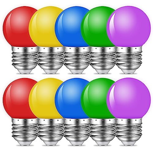 MZYOYO Farbige LED Glühbirne E27,1W Farbige Glühbirnen,E27 G45 Glühbirne Bunt,Gemischte Farben LED Leuchtmittel,Rot Gelb Blau Grün Violett,für Lichterkette Bunt Party Weihnachten Dekoration,10er Pack von MZYOYO