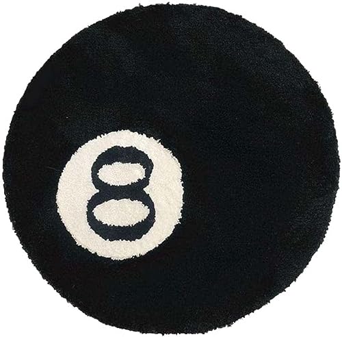 MZYZPPBD 8 Ball Teppich Rund Tufting Weich Simulation Billard Teppich Anti-Rutsch Badematte Kinder Schlafzimmer Schwarz 8 Ball Rug für Wohnzimmer Dekoration,C,100 * 100cm/39.3 * 39.3inch von MZYZPPBD