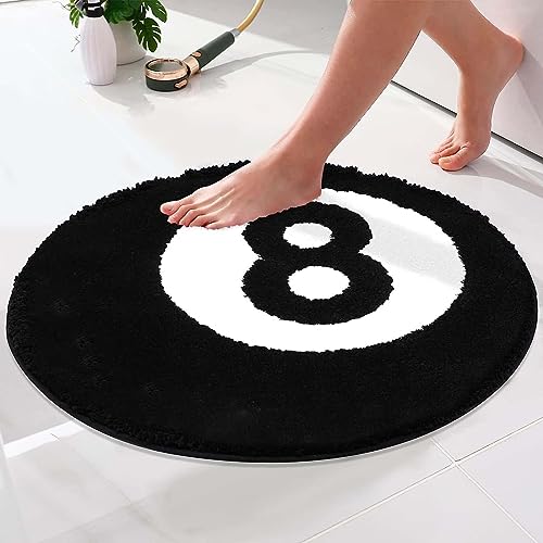 MZYZPPBD 8 Ball Teppich Rund Tufting Weich Simulation Billard Teppich Anti-Rutsch Badematte Kinder Schlafzimmer Schwarz 8 Ball Rug für Wohnzimmer Dekoration,D,100 * 100cm/39.3 * 39.3inch von MZYZPPBD