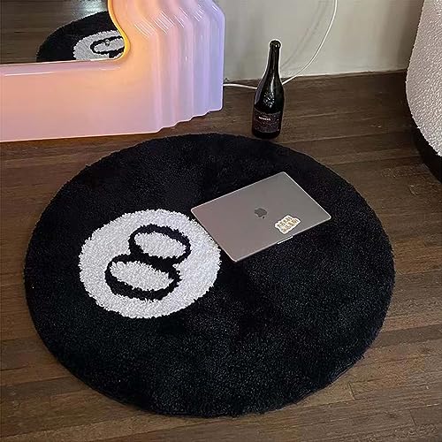 MZYZPPBD 8 Ball Teppich Rund Tufting Weich Simulation Billiard Teppich Anti-Rutsch Badematte Kinder Schlafzimmer Schwarz 8 Ball Rug für Wohnzimmer Dekoration,A,100 * 100cm/39.3 * 39.3inch von MZYZPPBD