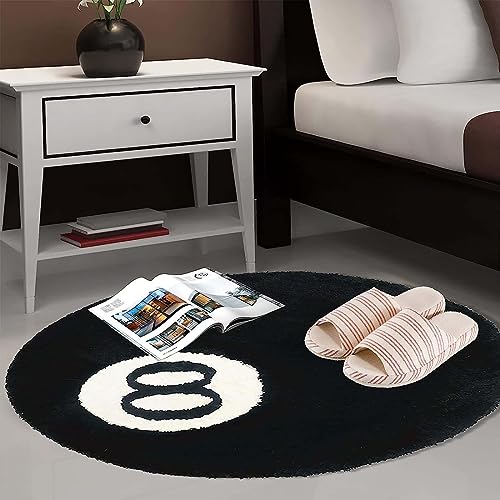 MZYZPPBD 8 Ball Teppich Rund Tufting Weich Simulation Billiard Teppich Anti-Rutsch Badematte Kinder Schlafzimmer Schwarz 8 Ball Rug für Wohnzimmer Dekoration,B,100 * 100cm/39.3 * 39.3inch von MZYZPPBD