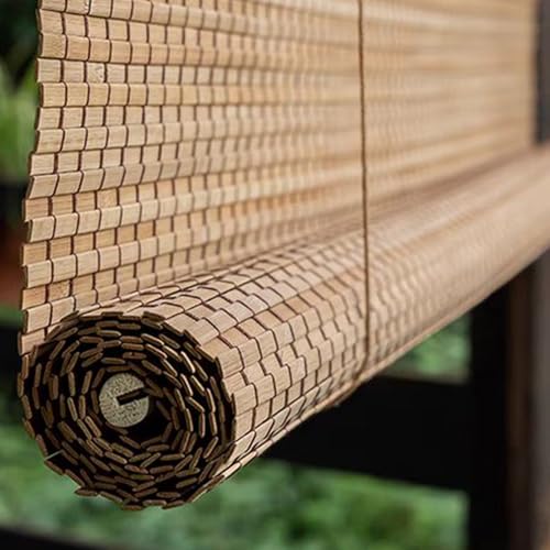 MZZHEDIE Bamboo Roller Blind,Natural Bamboo Blind,Retro Roman Blind,Bamboo Sunshades,Blackout Curtains,Translucent Privacy Screen,Light Filtering/Breathable,for Indoor/Outdoor (W90×H200cm(35×79in)) von MZZHEDIE