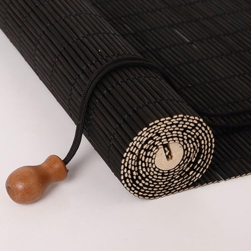 MZZHEDIE Retro Bambusrollo Blickdicht,Natürlicher Bambusvorhang,Verdunkelungsrollos,Holzrollo Jalousie,Sichtschutzvorhänge aus Bambus für den Innen- und Außenbereich,Schwarz (70×200cm/28×79in) von MZZHEDIE