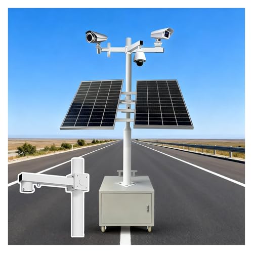 Sicherheitskamera-Mast Mobile Solarpanels/Kamerahalterung, Überwachungsmast Mit 4 Lenkrollen Und 1 Abschließbarer Aufbewahrungsbox, 2 2,5 3 3,5 4m CCTV-Mast(C,Pole 3.5m/11.5 ft) von MZZKFC
