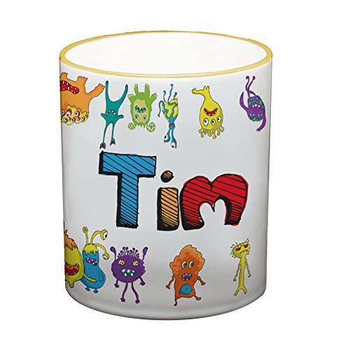 Ma2ca® Bunte Monster Namens Kindertasse mit eigenen Namen Tasse Becher-Rand_Sonnengelb von Ma2ca