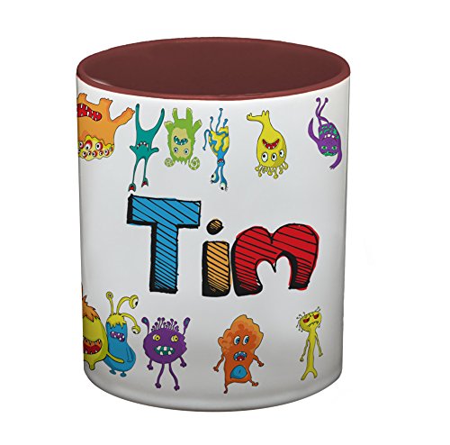 Ma2ca® Bunte Monster Namens Kindertasse mit eigenen Namen Tasse Becher-innen_Bordeaux von Ma2ca