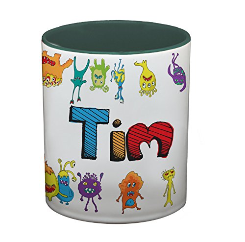 Ma2ca® Bunte Monster Namens Kindertasse mit eigenen Namen Tasse Becher-innen_Dunkelgruen von Ma2ca